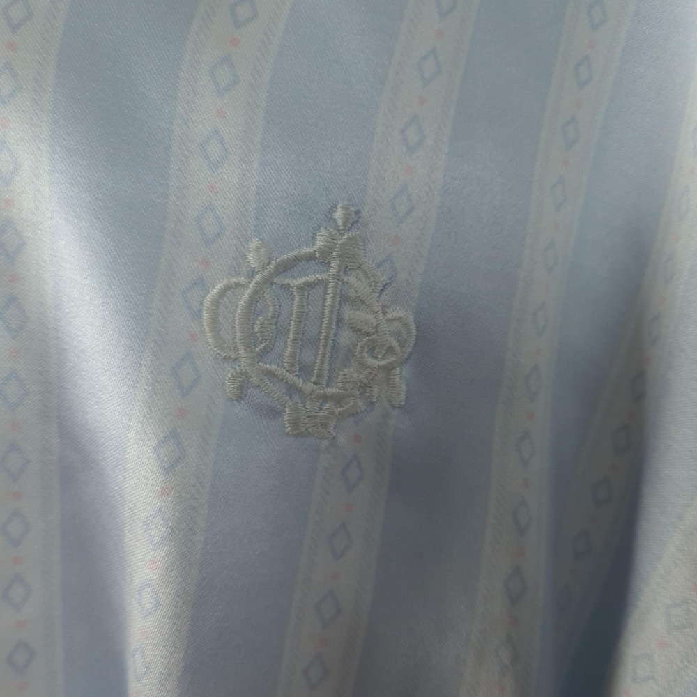 Vintage Christian Dior Robe Womens Large Blue Satin Kimono Striped Logo Belted - Picture 5 of 16
